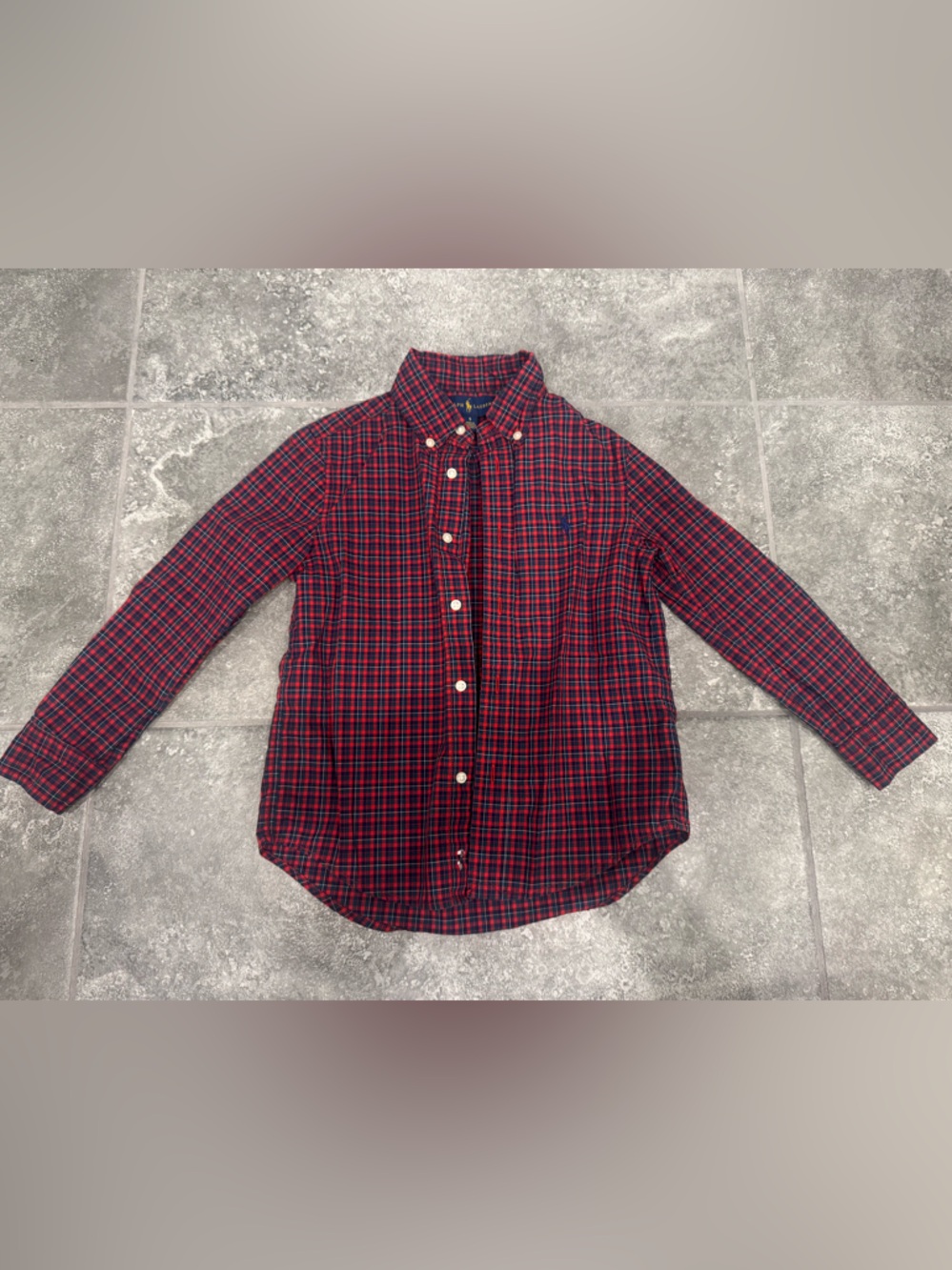 Polo Ralph Lauren long sleeve button down plaid shirt red navy size 5 pre owned